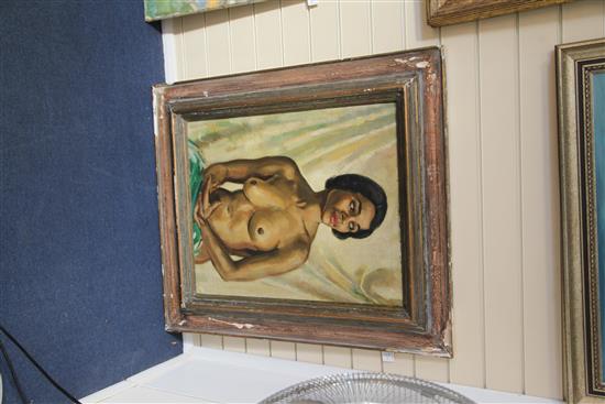 § Alfred Neville Lewis (1895-1972) Half length portrait of a nude woman 28 x 23in.